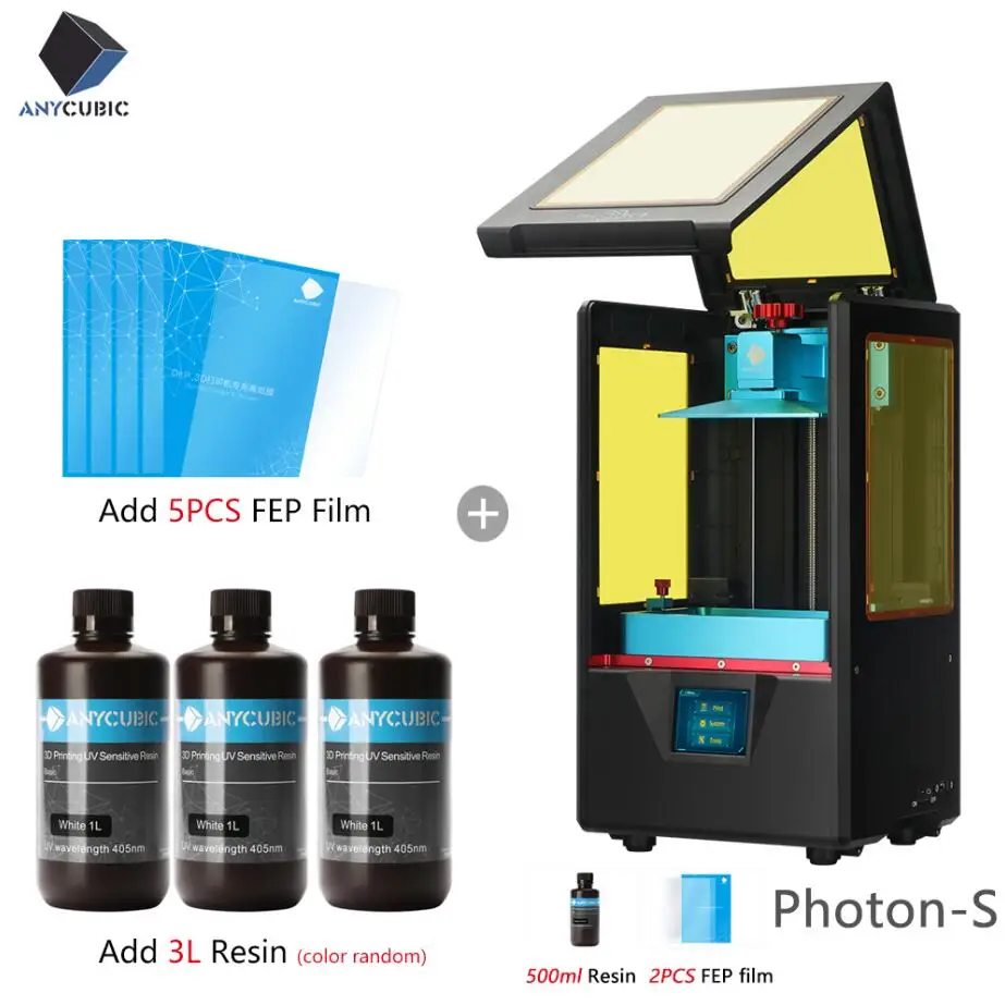 Anycubic Photon S 3d принтер Photon-S 2 цвета УФ принтер SLA/lcd Высокая точность двойной оси Z 3d drucker Imprimante impresora 3d - Цвет: Black PS add 3L 5FEP