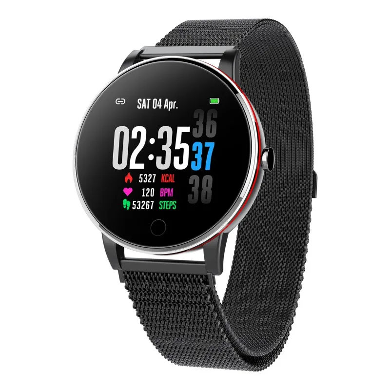 Смарт-браслет для Bluetooth, экран 1,3 дюйма, IP68 водонепроницаемый шагомер, измеритель температуры, кровяное давление, монитор сна, спортивный браслет - Цвет: Black steel