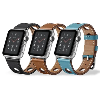 

Genuine Leather Strap 40mm 44mm for Apple IWatch Series 5 4 Wristband Hollow Design Band Apple Watch Bracelet 38mm 42mm