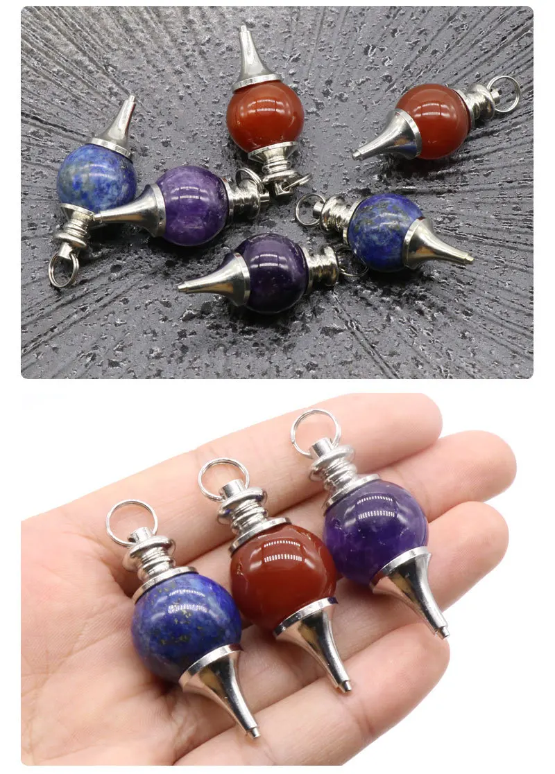 1pc Natural Stone Crystal Red Agate Lapis Lazuli  Amethyst Circular Cone Charm Fortune-telling Pendulum Dowsing Divination