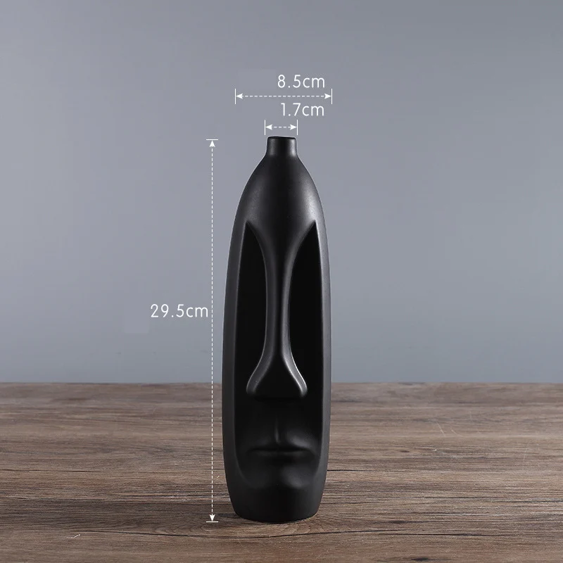 Black L VILEAD 13cm 39cm Ceramic Face Decorative Bottle Creative Nordic Dry Flower Vase Ornament Simple Character Craft Vintage Hogar - Color: Black L
