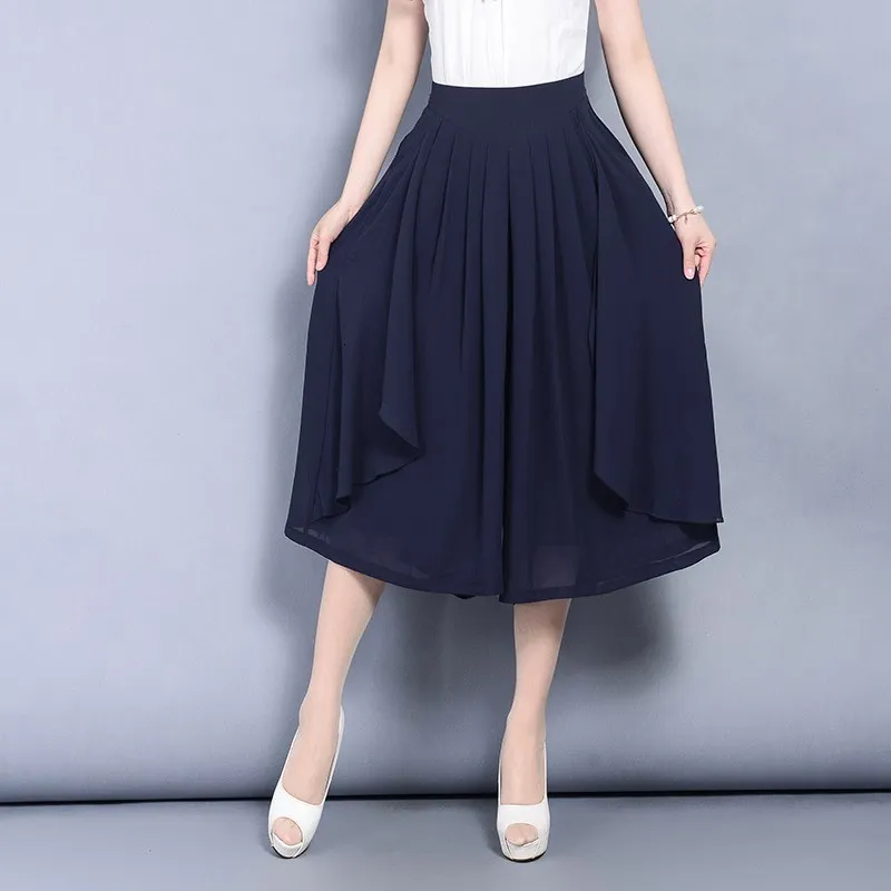 2019 New Summer Women's Chiffon Pants Skirt Thin Wide Leg Pants High ...