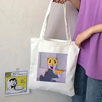 

Summer New Canvas Tom Loves Money Funny New Large Capacity Harajuku Korea Ulzzang Chic Tote Casual Vogue Women Bag Shoulder Bags
