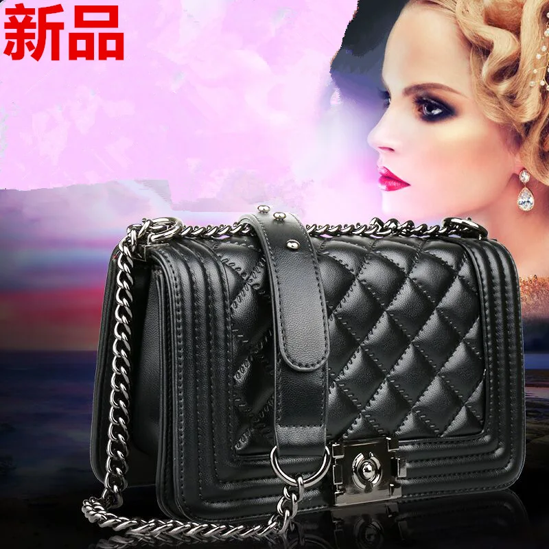 

2018 New Style Chain WOMEN'S Bag Shoulder Korean-style Cowhide Fashion Rhombus Hot Selling Guangzhou Brand Bag