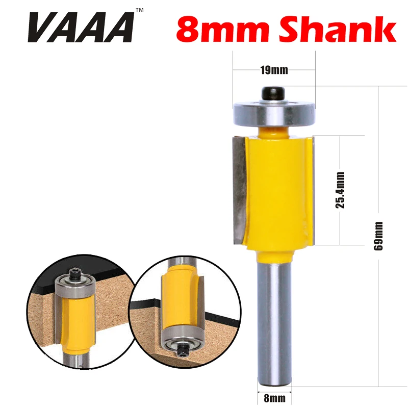 

VAAA 1PC 8mm Shank 1" Height X 3/4" Diameter Flush Trim Router Bit End Bearing For Woodworking Cutting Tool