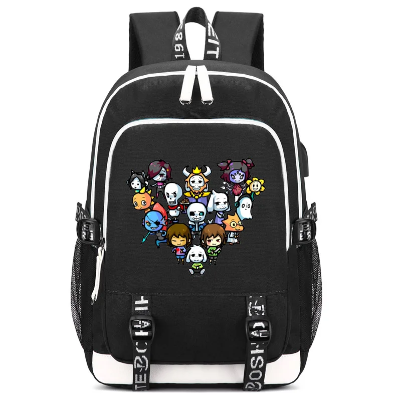 style1 black Рюкзак Undertale с usb-портом для зарядки и замком и интерфейсом для наушников для студентов колледжа, мужчин и женщин - Цвет: style1 black