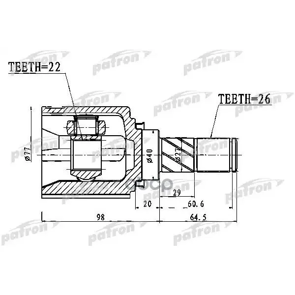 Шрус Внутренний 22x40x26 Nissan Micra C C(Ck12e) 05-, Nissan Note E11e 05-12, Nissan Tiida C11 05-12 PATRON арт. PCV1028