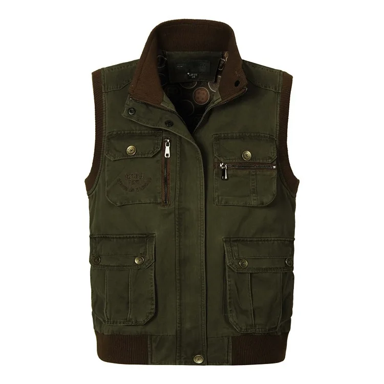 

Cotton Pocket Photography Men Spring And Autumn Multi-Outdoor Middle-aged Vest Loose-Fit Back Cotton Casual Zipper
