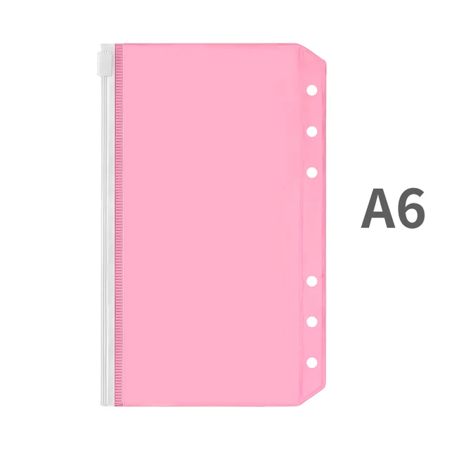 A5/A6 Binder Pockets PVC Binder Loose Leaf Bag Colorful Zipper Folders For 6-Ring Notebook Binder Pouch Document Filing Bags A6-Pink