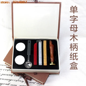 

2020 clear stamps Fire paint seal set single letter three wax strip carton retro wooden handle creative wedding gift box stamp