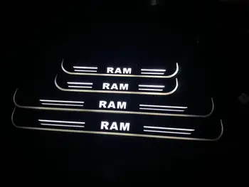 

RQXR led stainless steel overlay acrylic door scuff for Dodge ram moving door sill plate lining decorative light,4pcs