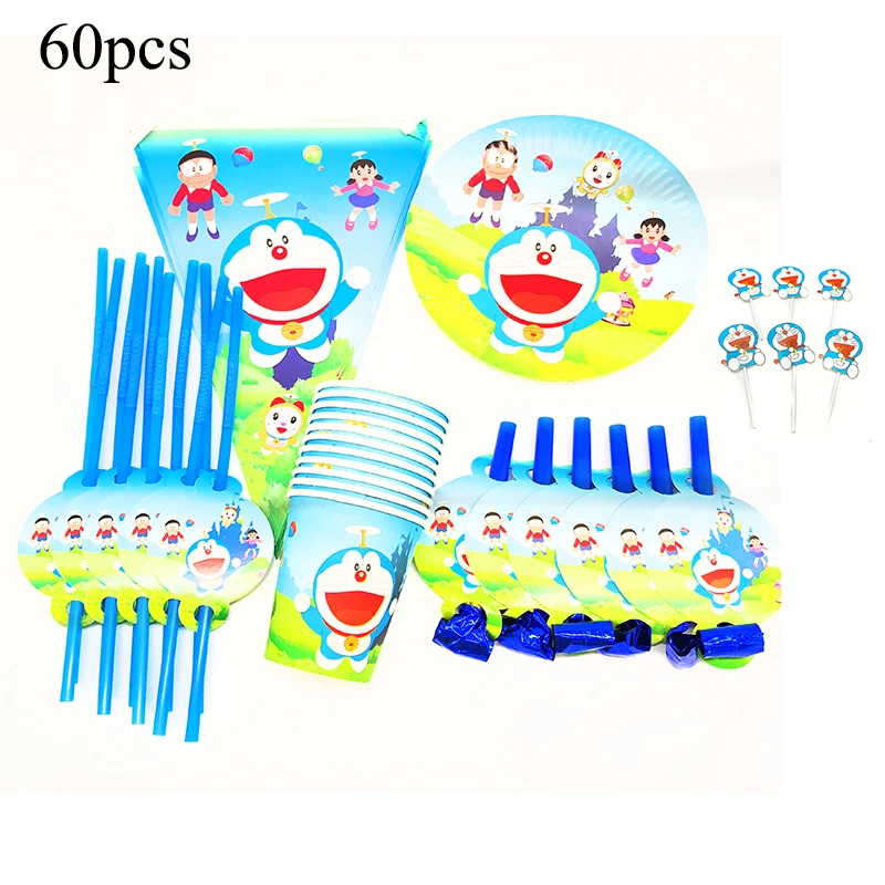 60pcs Baby Shower Doraemon Disposable Tableware Doraemon Birthday Party