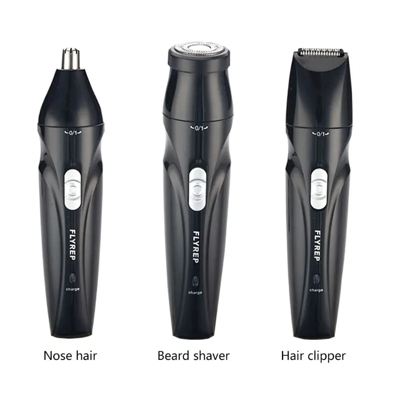 3 in 1 Rechargeable Nose Hair Trimmer Electric Facial Shaver Sideburn Kit for Men