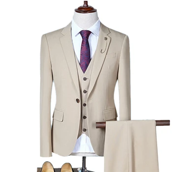 

2019 Men's Business Three-piece Suits Wedding Dress / male Slim fits blazers jacket coat pants trousers S- 4XL