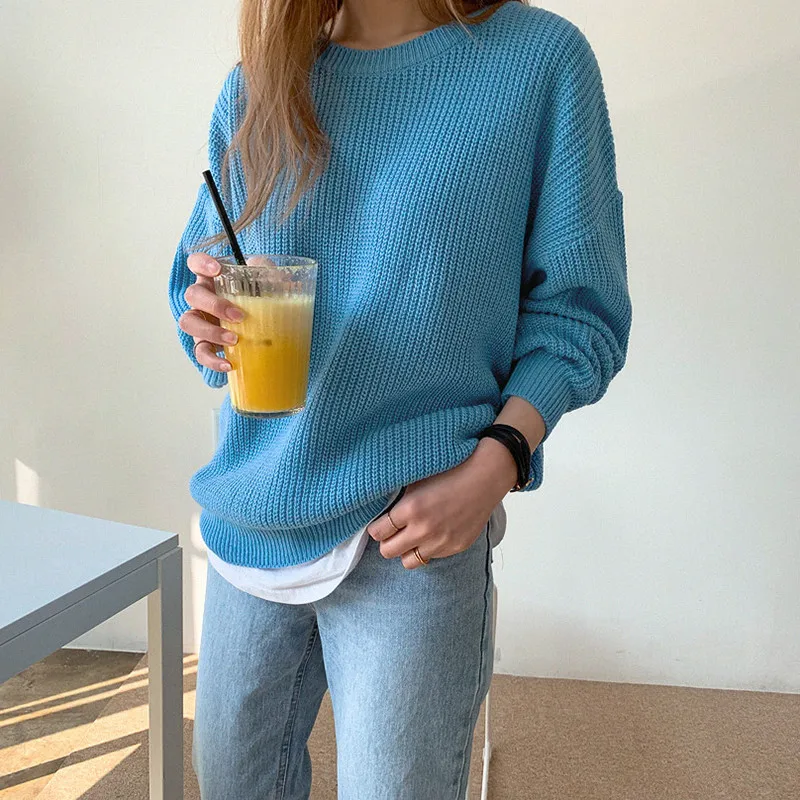 Women Sweaters Autumn Winter 2019 O-Neck Long Sleeve Pullover Loose Tops Female Minimalist Casual Solid Knitted Sweater | Женская одежда
