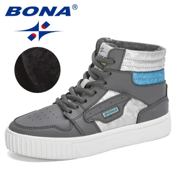 

BONA 2020 New Arrival Glowing Kids High Top Shoes Plush Warm Boots Children Ankle Snow Footwear Boys Anti-Slip Sneakers Firls