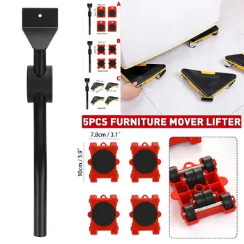 

5Pcs Furniture Mover Tool Transport Lifter Tool Heavy Stuffs Moving Hand Tools Set 4 Wheeled Roller Moving Furniture Helper