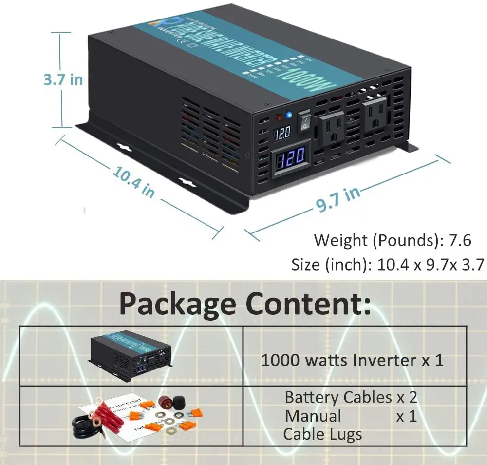 1000W Pure Sine Wave SoIar nverter 24V 220V Power Supply Bank Inverter Solar Panel12V/48V/110V DC to AC 120V/230/240V Converter for power inverter