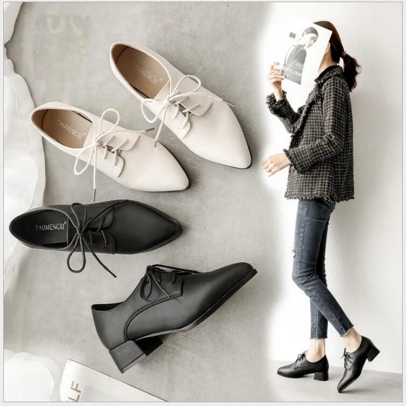 

Spring Women Dress Shoes Oxford Shoes Formal Work Footwear Black Flats Retro Fashion Single Shoes Microfiber Women Shoes Loafer