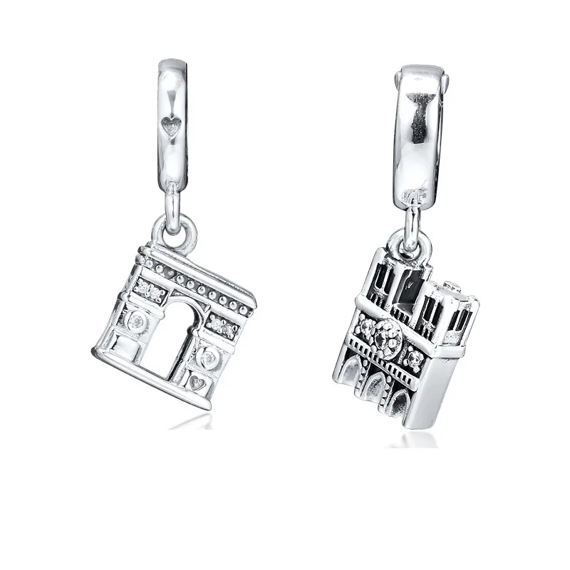 

Fit Pandora Charms Bracelets Hanging Beads 100% 925 Sterling Silver Notre Dame and Triumphal Arch Charm for Jewelry Making F1029