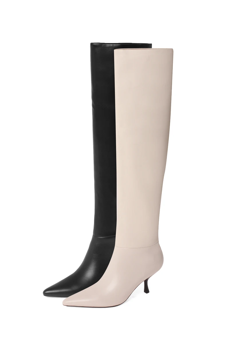 leather pointed toe knee high boots