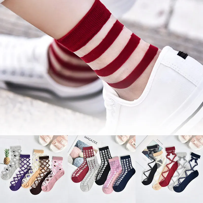 5 пар, модные сетчатые прозрачные носки для женщин, удобная дышащая тонкая рыболовная сетка, прозрачные носки до лодыжки GDD99