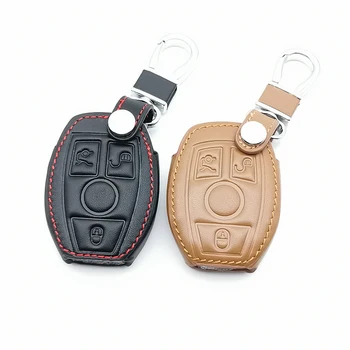 

For Mercedes Benz CLS CLA Class SLK AMG GL R A B C S Soft Texture Leather Key Fob Case Cover 3 Buttons Remote Control Holder
