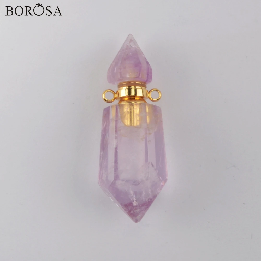 3Pcs Amethysts BOROSA 3 шт. натуральные камни ожерелье подвеска Шестигранная подвеска в виде бутылочки парфюма соединители для женщин диффузор ожерелье подвеска G1942 - Окраска металла: 3Pcs Amethysts