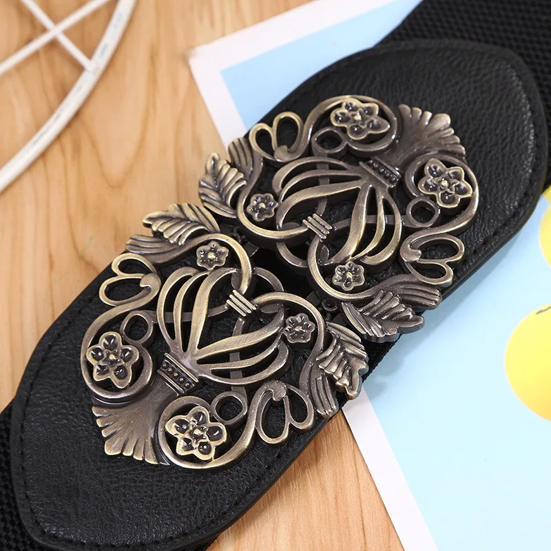New Korean Style Windbreaker Elastic Waistband Button Decoration Wide Belt Ladies Belt Alloy Buckle Belt Dress Women Accessory