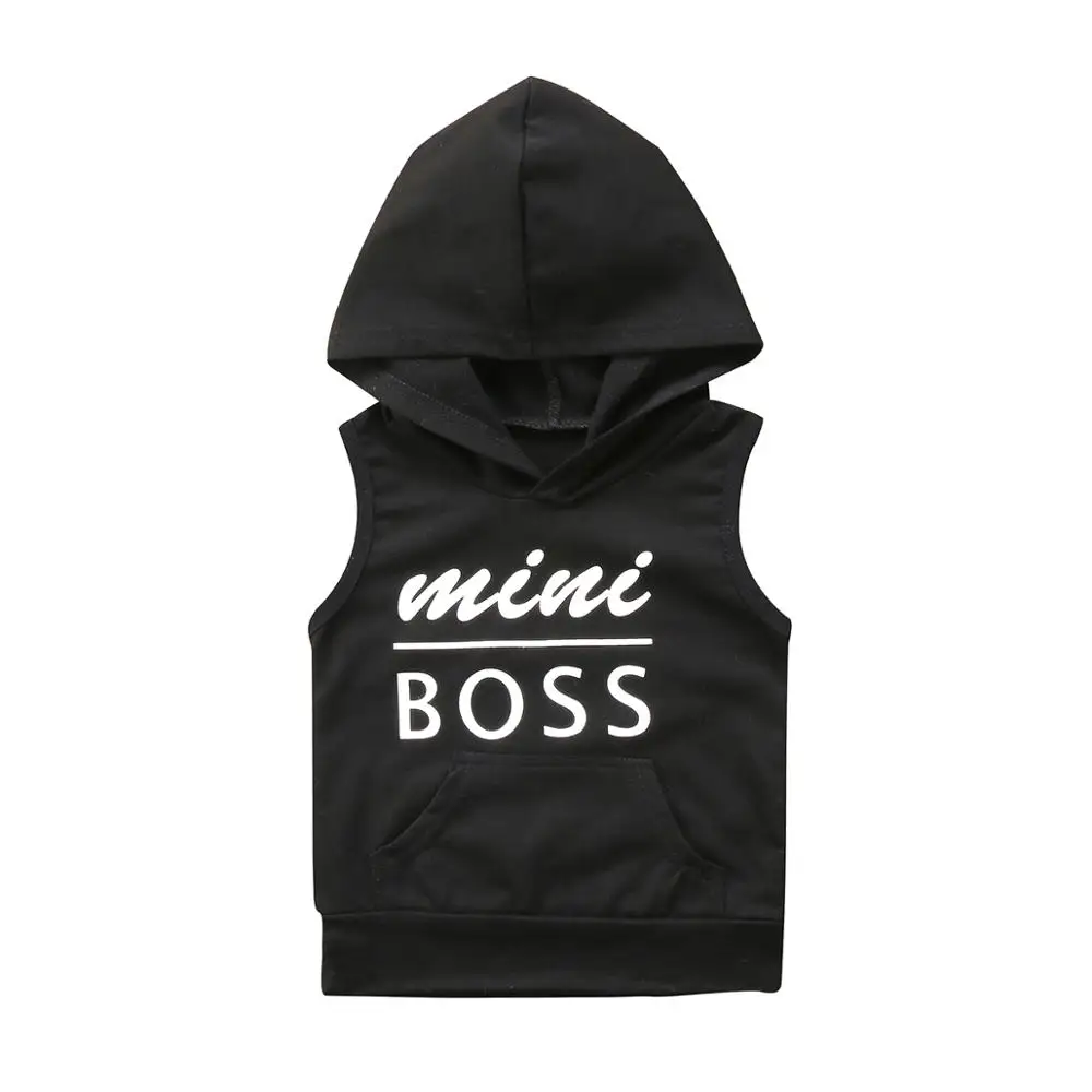 Мини-футболка с надписью Boss, милая одежда без рукавов с капюшоном для маленьких мальчиков, летняя одежда