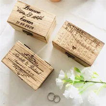Ретро Заказные деревянные свадебное кольцо коробки для свадьбы, помолвки подарки держатель коробка с гравировкой в виде жениха и невесты имя кольцо поставка коробок