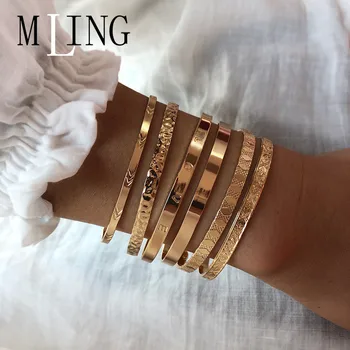 

MLING 2 Pcs/SeT Vintage Gold Alloy Bangle Fashion Love Letters Open Bangle for Women