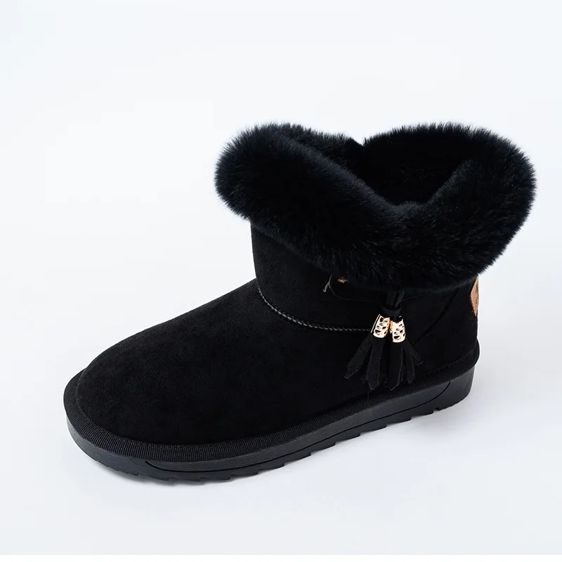 Зимние женские ботинки; коллекция года; Зимние ботильоны из натуральной кожи; женская обувь на плоской подошве; теплые плюшевые женские зимние ботинки на меху; g753 - Цвет: Черный