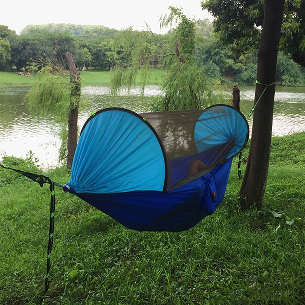 Camping Nylon Hammock Ultralight Portable with Mosquito Net Tree Straps for Outdoor Travel Backyard Hiking Climbing Trekking 