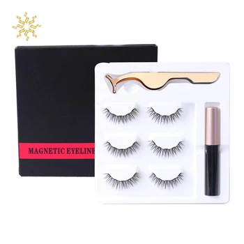 

Magnetic Eyeliner Eyelashes Kit Magnetic 3 Pair Eyelashes Liquid Eyeliner with False Lashes Eyelash Natural Look with Tweezers