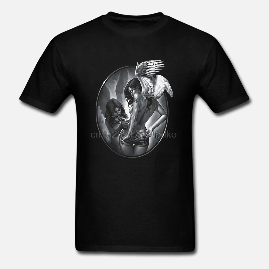 OG Abel OGABEL Men Tattin Angels T Shirt Black Art Tattoo Ink Skull Clothing A Shirts Casual Brand Cotton |