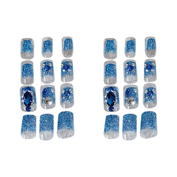 

24 Pieces of Fantasy Blue Fake Nails, Wearing Nail Stickers, Finished Nail Stickers