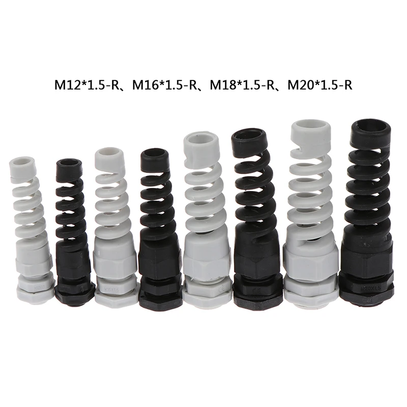 5pcs IP67 Waterproof M12/M16/M18/M20 Cable Gland Connector Plastic Flex Spiral Strain Relief Protector For 3-12mm Wire Thread |