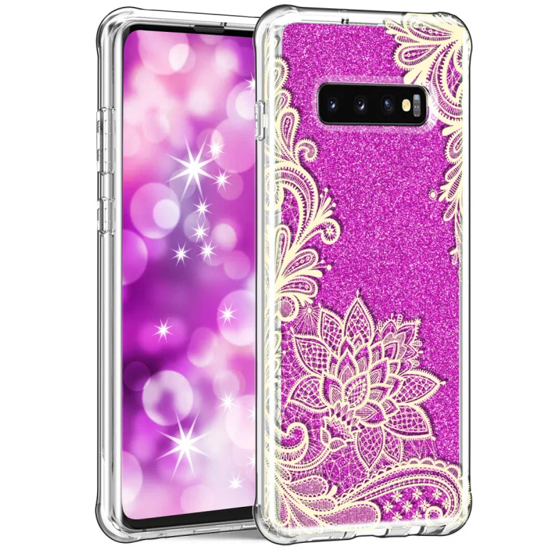 

Luxury 3 in 1 Lace Flower Case For Samsung Galaxy S10 plus Case with Screen protector Hard Cover For S10 Shockproof Funda