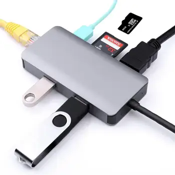

USB C Hub, 7-In-1 Type C Hub With Ethernet Port, 4K USB C To HDMI, 2 USB 3.0 Ports, SD/TF Card Reader, USB-C Power Delivery