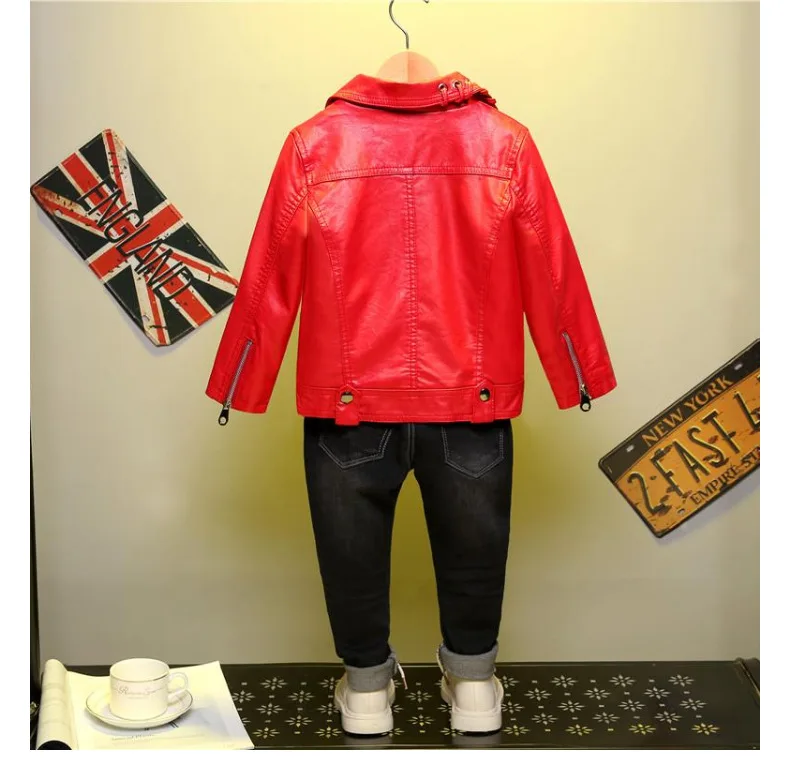 ZENOBIAPEARL Boys Clothes PU Leather Girls Jackets Children Outwear For Baby Girls Boys Zipper Clothing Coats Costume 2-8 Years