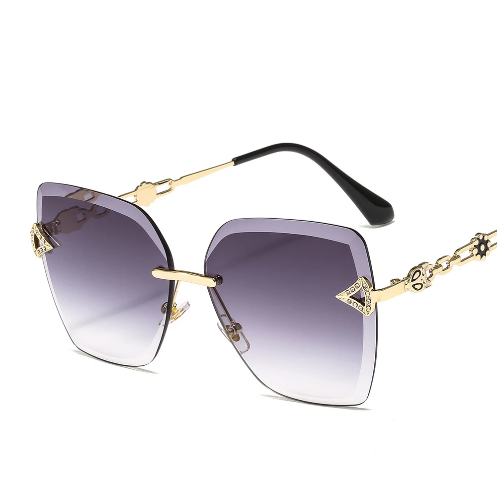 Gold frame gray Новые бескаркасные женские солнцезащитные очки с лисой головой, окаймленные океанские солнечные очки, элегантные модные очки для путешествий и фотосъемки - Цвет линз: Gold frame gray