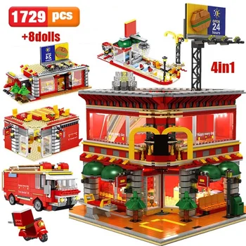 

3D Classic City Architecture Model Building Blocks Mininature Food Store Restaurant City Street Construction Unisex Gift Toys