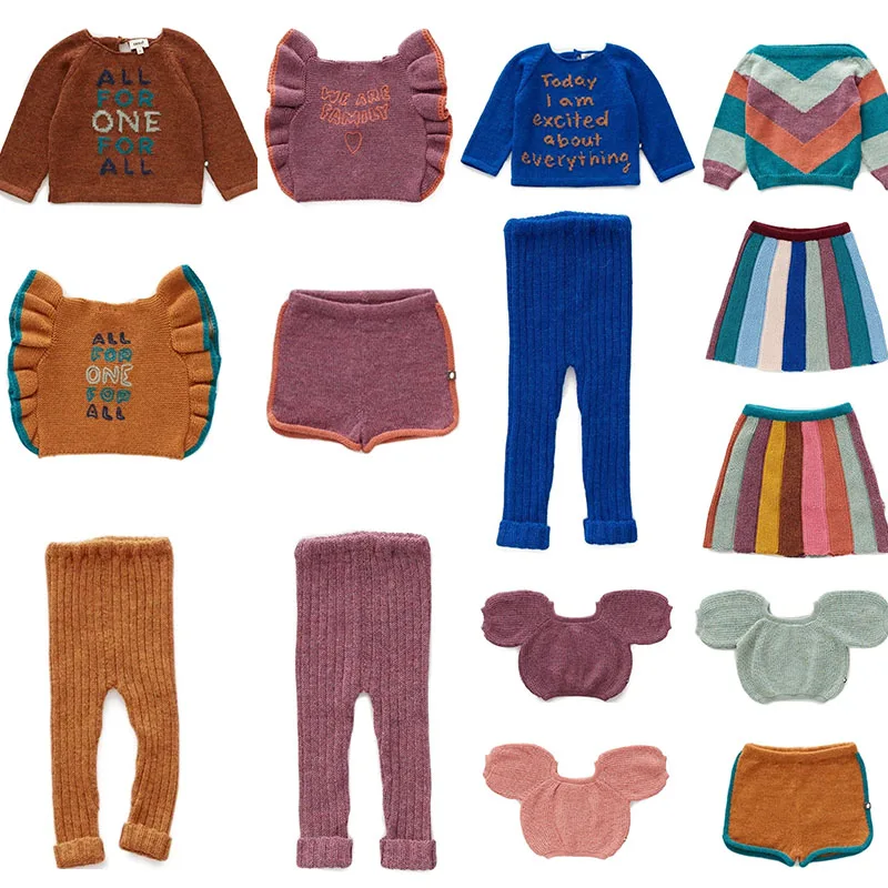 Skup 2019 Kid Oeuf Toddler Boy dziewczęcy sweter z dzianiny i sukienka legginsy dziecięce zimowe modne markowe koszulki dziecięce szydełkowy sweter topy