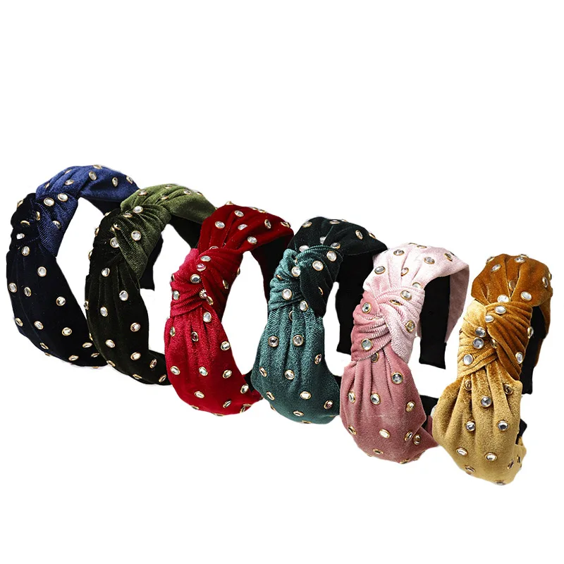 Winter Velvet Knot headband For Women Cross Bow Rhinestones Hair band Hoops Hair Accessories Girls Turban Fashion Party Headwear