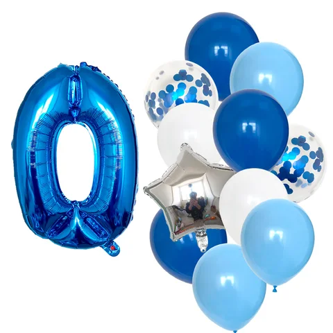 Blue Number Foil Latex Balloons for Kids Birthday Party Decoration 1st One Year Birthday Boy Decor Baby Shower Balloon