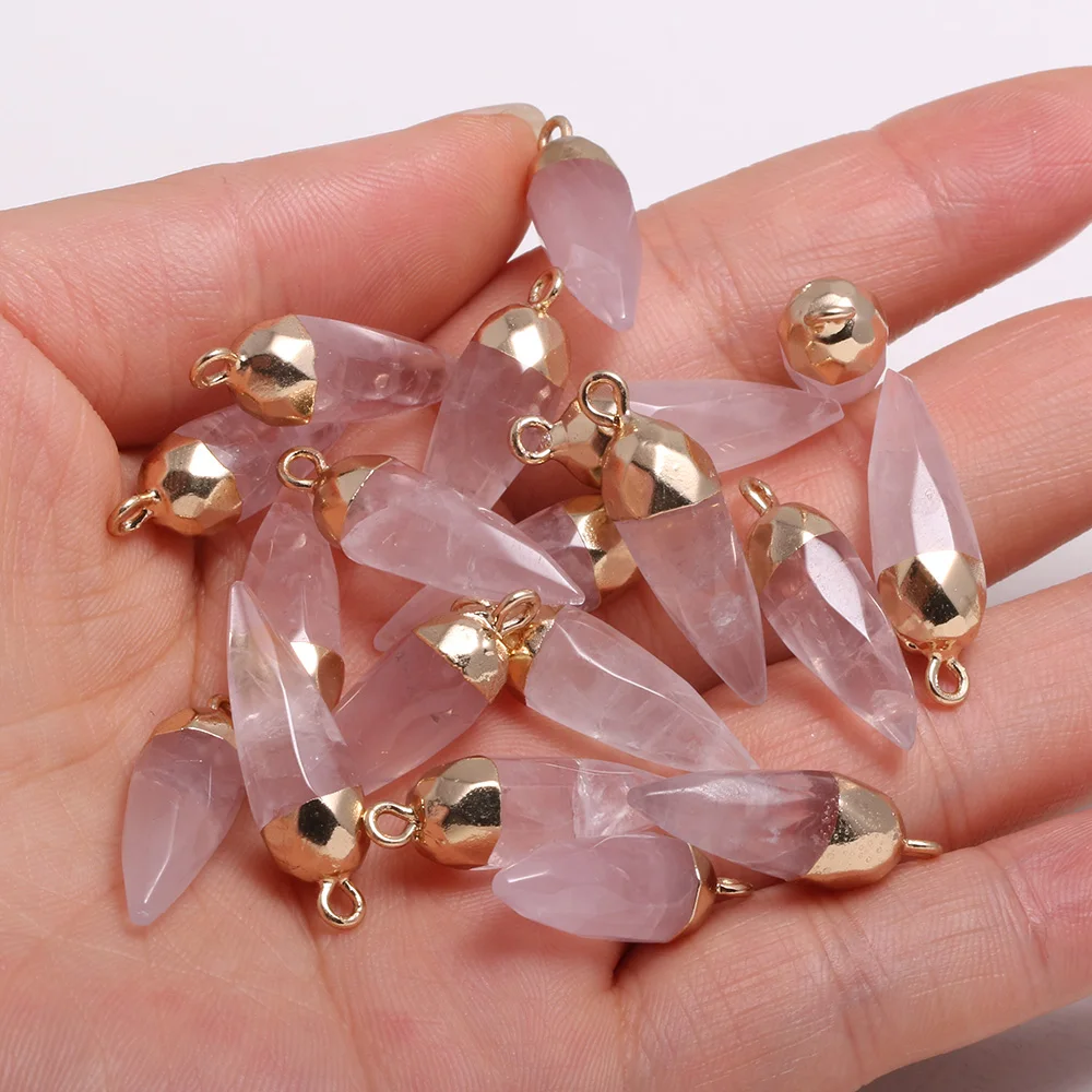 1pcs Natural Stone Crystal Faceted Rose Quartzs Pendant For DIY Jewelry Making Necklace Accessories Women Gift Size 13x26mm