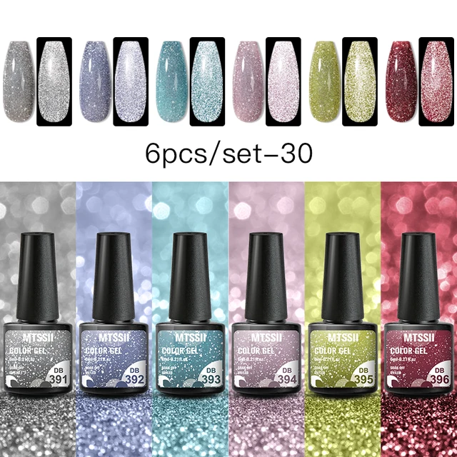 Mtssii 10Pcs/set Color Gel Nail Polish Set 100 Colors Semi Permanent UV Led Gel Varnish Soak Off Nail Lacquers Base Top Coat 6PCS Reflective-1