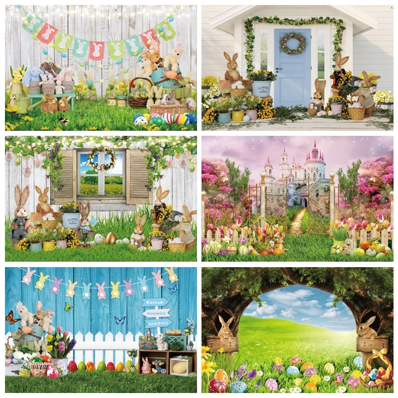 

Happy Easter Backdrop Bunny Eggs Photography Background Photocall Spring Party Baby Portrait Photo Studio Photographic Photozone