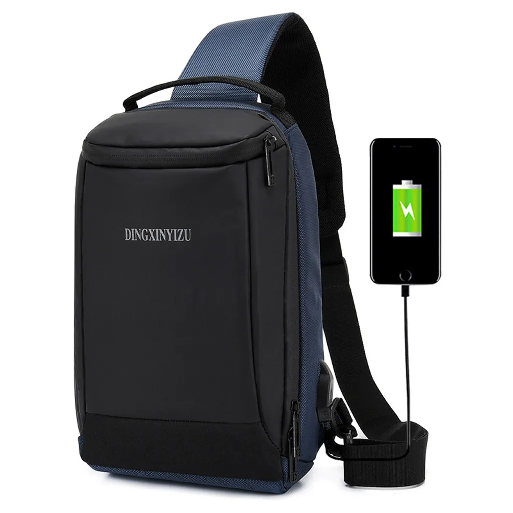 Модная повседневная мужская нагрудная сумка на одно плечо, зарядка через USB, нагрудная сумка, сумки через плечо, Мужская Противоугонная сумка с одним ремнем на спине